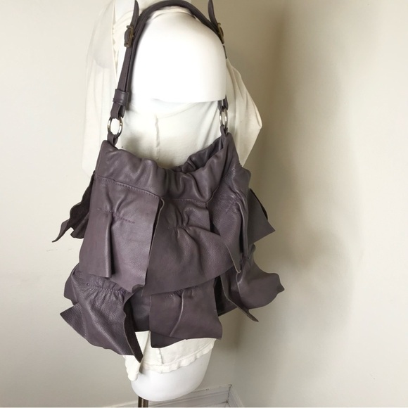 Le Bulga Lavender Ruffle Hobo Leather Shoulder Bag Made In Italy - Picture 16 of 16